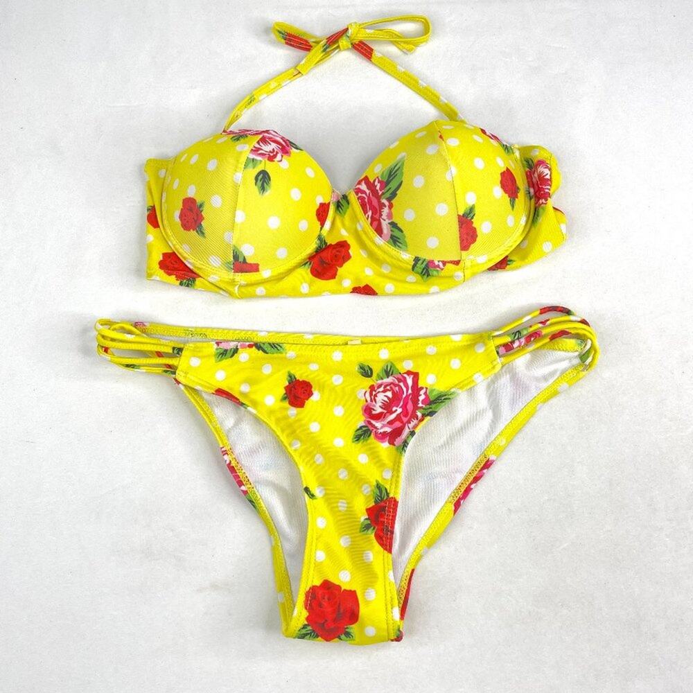 Yellow Rose Print Bikini Set SM/MD